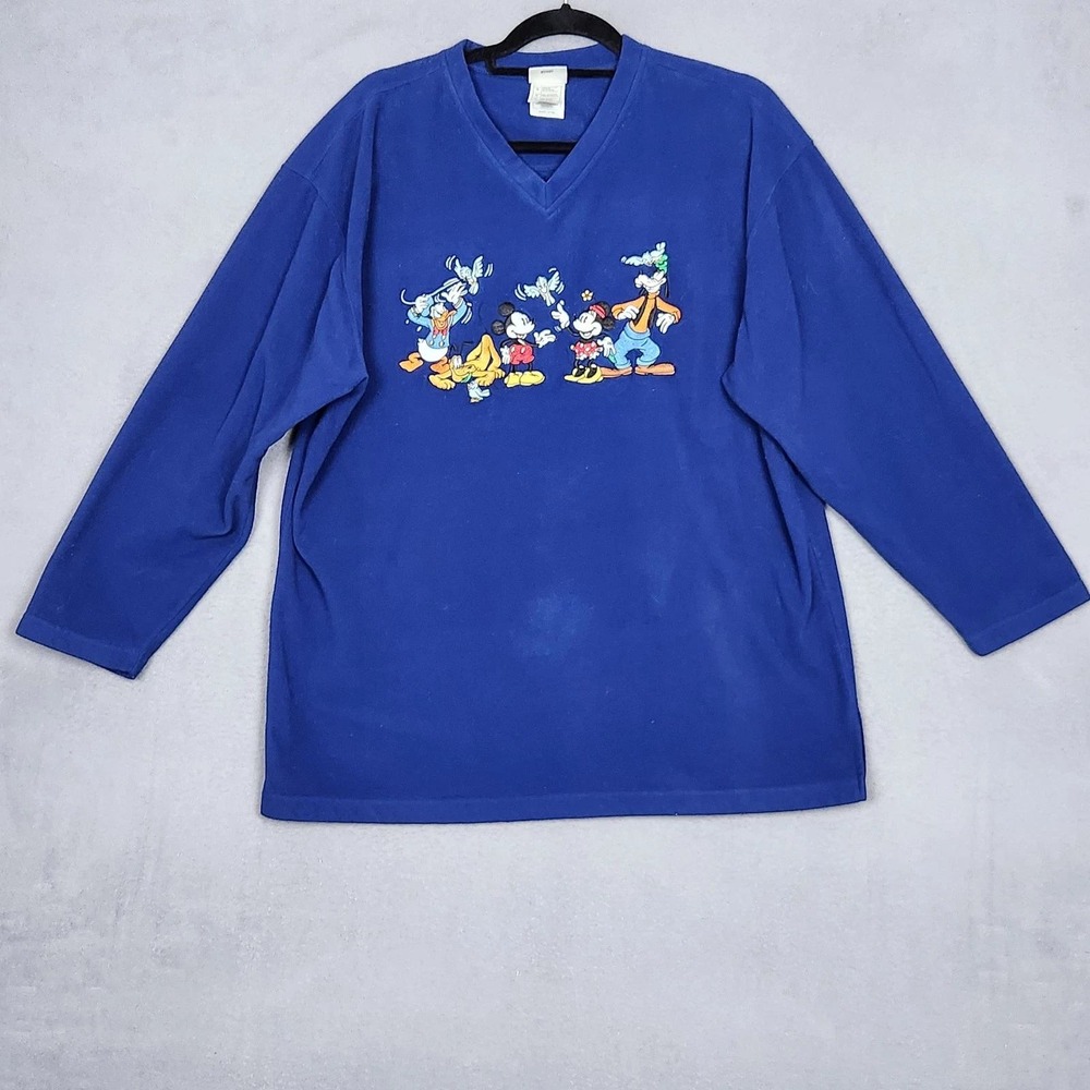 VINTAGE DISNEY Store Pullover Mens‎ Large Fleece Mickey Minnie Goofy Donald 90s